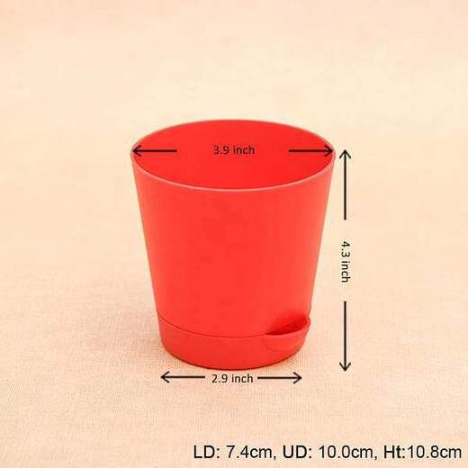 3.9 Inch (10 Cm) Krish No. 10 Self Watering Round Plastic Planter (Red) (set Of 6)